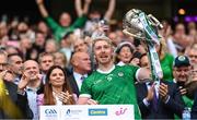 23 July 2023; Limerick captain Cian Lynch lifts the Liam MacCarthy Cup after his side's victory in the GAA Hurling All-Ireland Senior Championship final match between Kilkenny and Limerick at Croke Park in Dublin. Photo by Piaras Ó Mídheach/Sportsfile