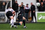 23 July 2023; Aaron Greene of Shamrock Rovers is fouled by Paul Doyle of Dundalk, resulting in a second yellow card and subsequent red card, during the Sports Direct Men’s FAI Cup First Round match between Dundalk and Shamrock Rovers at Oriel Park in Dundalk, Louth. Photo by Ben McShane/Sportsfile