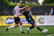 23 July 2023; Sean Hoare of Shamrock Rovers in action against Robbie McCourt of Dundalk during the Sports Direct Men’s FAI Cup First Round match between Dundalk and Shamrock Rovers at Oriel Park in Dundalk, Louth. Photo by Ben McShane/Sportsfile