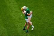 23 July 2023; Limerick players Cian Lynch, right, and Cathal O'Neill celebrate after the GAA Hurling All-Ireland Senior Championship final match between Kilkenny and Limerick at Croke Park in Dublin. Photo by Daire Brennan/Sportsfile