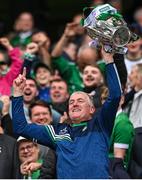 23 July 2023; Limerick manager John Kiely lifts the Liam MacCarthy Cup after the GAA Hurling All-Ireland Senior Championship final match between Kilkenny and Limerick at Croke Park in Dublin. Photo by Piaras Ó Mídheach/Sportsfile