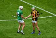 23 July 2023; Aaron Gillane of Limerick shakes hands with Paddy Deegan of Kilkenny after the GAA Hurling All-Ireland Senior Championship final match between Kilkenny and Limerick at Croke Park in Dublin. Photo by Daire Brennan/Sportsfile