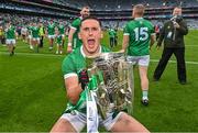 23 July 2023; Darragh O'Donovan of Limerick celebrates with the Liam MacCarthy cup after the GAA Hurling All-Ireland Senior Championship final match between Kilkenny and Limerick at Croke Park in Dublin. Photo by Sam Barnes/Sportsfile
