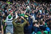 23 July 2023; Limerick players Cian Lynch, left, and Declan Hannon lift the Liam MacCarthy Cup after the GAA Hurling All-Ireland Senior Championship final match between Kilkenny and Limerick at Croke Park in Dublin. Photo by David Fitzgerald/Sportsfile