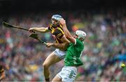 23 July 2023; Aaron Gillane of Limerick in action against Huw Lawlor of Kilkenny during the GAA Hurling All-Ireland Senior Championship final match between Kilkenny and Limerick at Croke Park in Dublin. Photo by David Fitzgerald/Sportsfile