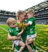 23 July 2023; Cian Lynch of Limerick with nephews Ché, left, Seanie after the GAA Hurling All-Ireland Senior Championship final match between Kilkenny and Limerick at Croke Park in Dublin. Photo by David Fitzgerald/Sportsfile