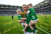 23 July 2023; Cian Lynch of Limerick with nephews Ché, left, Seanie after the GAA Hurling All-Ireland Senior Championship final match between Kilkenny and Limerick at Croke Park in Dublin. Photo by David Fitzgerald/Sportsfile