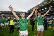 23 July 2023; Limerick players Cian Lynch, left, and Gearóid Hegarty celebrate after the GAA Hurling All-Ireland Senior Championship final match between Kilkenny and Limerick at Croke Park in Dublin. Photo by Sam Barnes/Sportsfile