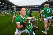 23 July 2023; Darragh O'Donovan of Limerick with the Liam MacCarthy Cup after the GAA Hurling All-Ireland Senior Championship final match between Kilkenny and Limerick at Croke Park in Dublin. Photo by Ramsey Cardy/Sportsfile
