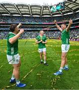 23 July 2023; Limerick players, from right, Gearóid Hegarty, Peter Casey and Mike Casey after the GAA Hurling All-Ireland Senior Championship final match between Kilkenny and Limerick at Croke Park in Dublin. Photo by David Fitzgerald/Sportsfile