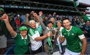 23 July 2023; Dan Morrissey of Limerick with supporters and the Liam MacCarthy Cup after the GAA Hurling All-Ireland Senior Championship final match between Kilkenny and Limerick at Croke Park in Dublin. Photo by Ramsey Cardy/Sportsfile
