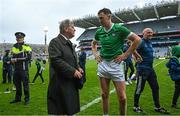 23 July 2023; Diarmaid Byrnes of Limerick with JP McManus during the GAA Hurling All-Ireland Senior Championship final match between Kilkenny and Limerick at Croke Park in Dublin. Photo by David Fitzgerald/Sportsfile