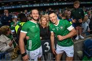 23 July 2023; Tom Morrissey, left, and Dan Morrissey of Limerick with their mum Mairead after the GAA Hurling All-Ireland Senior Championship final match between Kilkenny and Limerick at Croke Park in Dublin. Photo by Ramsey Cardy/Sportsfile