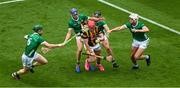 23 July 2023; Adrian Mullen of Kilkenny in action against Limerick players, left to right, William O'Donoghue, David Reidy, Darragh O'Donovan, and Kyle Hayes during the GAA Hurling All-Ireland Senior Championship final match between Kilkenny and Limerick at Croke Park in Dublin. Photo by Daire Brennan/Sportsfile
