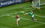 23 July 2023; Paddy Deegan of Kilkenny scores his side's second goal during the GAA Hurling All-Ireland Senior Championship final match between Kilkenny and Limerick at Croke Park in Dublin. Photo by Daire Brennan/Sportsfile