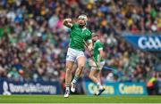 23 July 2023; Cian Lynch of Limerick celebrates scoring an early point during the GAA Hurling All-Ireland Senior Championship final match between Kilkenny and Limerick at Croke Park in Dublin. Photo by Brendan Moran/Sportsfile