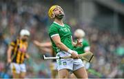 23 July 2023; Séamus Flanagan of Limerick reacts after shooting wide during the GAA Hurling All-Ireland Senior Championship final match between Kilkenny and Limerick at Croke Park in Dublin. Photo by Sam Barnes/Sportsfile