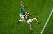 23 July 2023; Diarmaid Byrnes of Limerick in action against Tom Phelan of Kilkenny during the GAA Hurling All-Ireland Senior Championship final match between Kilkenny and Limerick at Croke Park in Dublin. Photo by Daire Brennan/Sportsfile