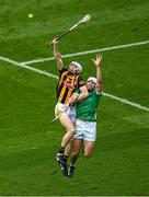 23 July 2023; Huw Lawlor of Kilkenny in action against Aaron Gillane of Limerick during the GAA Hurling All-Ireland Senior Championship final match between Kilkenny and Limerick at Croke Park in Dublin. Photo by Daire Brennan/Sportsfile