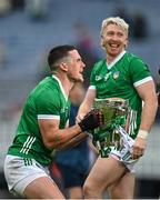 23 July 2023; Darragh O'Donovan, left, and Cian Lynch of Limerick celebrate with the Liam MacCarthy cup after the GAA Hurling All-Ireland Senior Championship final match between Kilkenny and Limerick at Croke Park in Dublin. Photo by Brendan Moran/Sportsfile