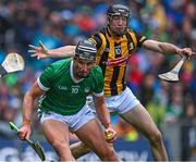 23 July 2023; Gearóid Hegarty of Limerick in action against Tom Phelan of Kilkenny during the GAA Hurling All-Ireland Senior Championship final match between Kilkenny and Limerick at Croke Park in Dublin. Photo by Piaras Ó Mídheach/Sportsfile