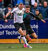 23 July 2023; Darren Brownlie of Dundalk in action against Johnny Kenny of Shamrock Rovers during the Sports Direct Men’s FAI Cup First Round match between Dundalk and Shamrock Rovers at Oriel Park in Dundalk, Louth. Photo by Ben McShane/Sportsfile