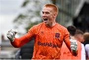 23 July 2023; Dundalk goalkeeper Nathan Shepperd celebrates after the Sports Direct Men’s FAI Cup First Round match between Dundalk and Shamrock Rovers at Oriel Park in Dundalk, Louth. Photo by Ben McShane/Sportsfile