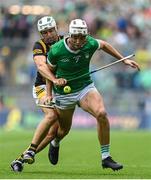 23 July 2023; Kyle Hayes of Limerick in action against Pádraig Walsh of Kilkenny during the GAA Hurling All-Ireland Senior Championship final match between Kilkenny and Limerick at Croke Park in Dublin. Photo by Sam Barnes/Sportsfile