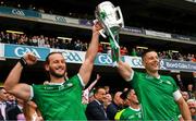 23 July 2023; Brothers Tom Morrissey and Dan Morrissey of Limerick lift the Liam MacCarthy Cup after the GAA Hurling All-Ireland Senior Championship final match between Kilkenny and Limerick at Croke Park in Dublin. Photo by Ray McManus/Sportsfile