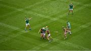 23 July 2023; Kyle Hayes of Limerick in action against Paddy Deegan, right, and Tom Phelan of Kilkenny during the GAA Hurling All-Ireland Senior Championship final match between Kilkenny and Limerick at Croke Park in Dublin. Photo by Daire Brennan/Sportsfile