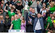 23 July 2023; Limerick playing captain Cian Lynch, left, and injured team captain Declan Hannon celebrate as they lift the Liam MacCarthy Cup after the GAA Hurling All-Ireland Senior Championship final match between Kilkenny and Limerick at Croke Park in Dublin. Photo by Brendan Moran/Sportsfile