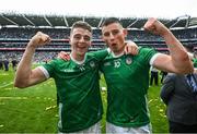 23 July 2023; David Reidy, left, and Gearóid Hegarty of Limerick after the GAA Hurling All-Ireland Senior Championship final match between Kilkenny and Limerick at Croke Park in Dublin. Photo by David Fitzgerald/Sportsfile