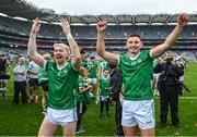 23 July 2023; Gearóid Hegarty, right, and Cian Lynch of Limerick celebrate in front of Hill 16 after the GAA Hurling All-Ireland Senior Championship final match between Kilkenny and Limerick at Croke Park in Dublin. Photo by David Fitzgerald/Sportsfile
