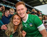 23 July 2023; William O'Donoghue of Limerick with his girlfriend Gemma Cowen after the GAA Hurling All-Ireland Senior Championship final match between Kilkenny and Limerick at Croke Park in Dublin. Photo by Ray McManus/Sportsfile