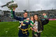 23 July 2023; Limerick selector Paul Kinnerk with wife Maggie, and their children Paul, 4 weeks, and Enya, age 4, after the GAA Hurling All-Ireland Senior Championship final match between Kilkenny and Limerick at Croke Park in Dublin. Photo by Ramsey Cardy/Sportsfile