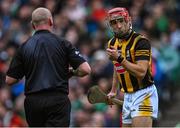 23 July 2023; Cillian Buckley of Kilkenny shows his blood injury to referee John Keenan during the GAA Hurling All-Ireland Senior Championship final match between Kilkenny and Limerick at Croke Park in Dublin. Photo by Piaras Ó Mídheach/Sportsfile