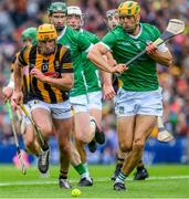 23 July 2023; Dan Morrissey of Limerick in action against Billy Ryan of Kilkenny during the GAA Hurling All-Ireland Senior Championship final match between Kilkenny and Limerick at Croke Park in Dublin. Photo by Ray McManus/Sportsfile