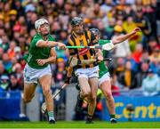 23 July 2023; Tom Phelan of Kilkenny is tackled by Kyle Hayes and Darragh O'Donovan of Limerick during the GAA Hurling All-Ireland Senior Championship final match between Kilkenny and Limerick at Croke Park in Dublin. Photo by Ray McManus/Sportsfile