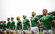 23 July 2023; Peter Casey, right, and Séamus Flanagan of Limerick before the GAA Hurling All-Ireland Senior Championship final match between Kilkenny and Limerick at Croke Park in Dublin. Photo by Ramsey Cardy/Sportsfile