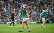 23 July 2023; Mike Casey of Limerick celebrates a late point during the GAA Hurling All-Ireland Senior Championship final match between Kilkenny and Limerick at Croke Park in Dublin. Photo by Ramsey Cardy/Sportsfile