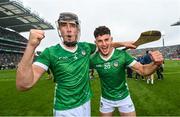 23 July 2023; Diarmaid Byrnes, left, and Colin Coughlan of Limerick after the GAA Hurling All-Ireland Senior Championship final match between Kilkenny and Limerick at Croke Park in Dublin. Photo by Ramsey Cardy/Sportsfile