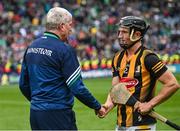 23 July 2023; Limerick manager John Kiely shakes hands with Mikey Butler of Kilkenny after the GAA Hurling All-Ireland Senior Championship final match between Kilkenny and Limerick at Croke Park in Dublin. Photo by Ramsey Cardy/Sportsfile