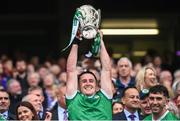 23 July 2023; Darragh O'Donovan of Limerick lifts the Liam MacCarthy Cup after the GAA Hurling All-Ireland Senior Championship final match between Kilkenny and Limerick at Croke Park in Dublin. Photo by Ramsey Cardy/Sportsfile