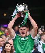 23 July 2023; Colin Coughlan of Limerick lifts the Liam MacCarthy Cup after the GAA Hurling All-Ireland Senior Championship final match between Kilkenny and Limerick at Croke Park in Dublin. Photo by Ramsey Cardy/Sportsfile