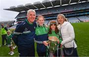 23 July 2023; Limerick manager John Kiely, with his wife Louise, and daughters Ruth, left, and Aoife, after the GAA Hurling All-Ireland Senior Championship final match between Kilkenny and Limerick at Croke Park in Dublin. Photo by Ramsey Cardy/Sportsfile