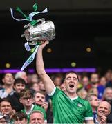 23 July 2023; Diarmaid Byrnes of Limerick lifts the Liam MacCarthy Cup after the GAA Hurling All-Ireland Senior Championship final match between Kilkenny and Limerick at Croke Park in Dublin. Photo by Ramsey Cardy/Sportsfile