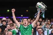 23 July 2023; Diarmaid Byrnes of Limerick lifts the Liam MacCarthy Cup after the GAA Hurling All-Ireland Senior Championship final match between Kilkenny and Limerick at Croke Park in Dublin. Photo by Ramsey Cardy/Sportsfile