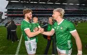 23 July 2023; Séamus Flanagan of Limerick, with his son Freddie, and Cian Lynch of Limerick after the GAA Hurling All-Ireland Senior Championship final match between Kilkenny and Limerick at Croke Park in Dublin. Photo by Ramsey Cardy/Sportsfile