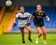 23 July 2023; Grainne McLaughlin of Antrim in action against Grainne Harvey of Clare during the TG4 LGFA All-Ireland Intermediate Championship semi-final match between Antrim and Clare at Glennon Brothers Pearse Park, Longford. Photo by Tom Beary/Sportsfile