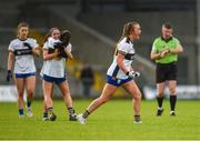 23 July 2023; Ciara McCarthy of Clare celebrates her side’s victory at the final whistle of the TG4 LGFA All-Ireland Intermediate Championship semi-final match between Antrim and Clare at Glennon Brothers Pearse Park, Longford. Photo by Tom Beary/Sportsfile